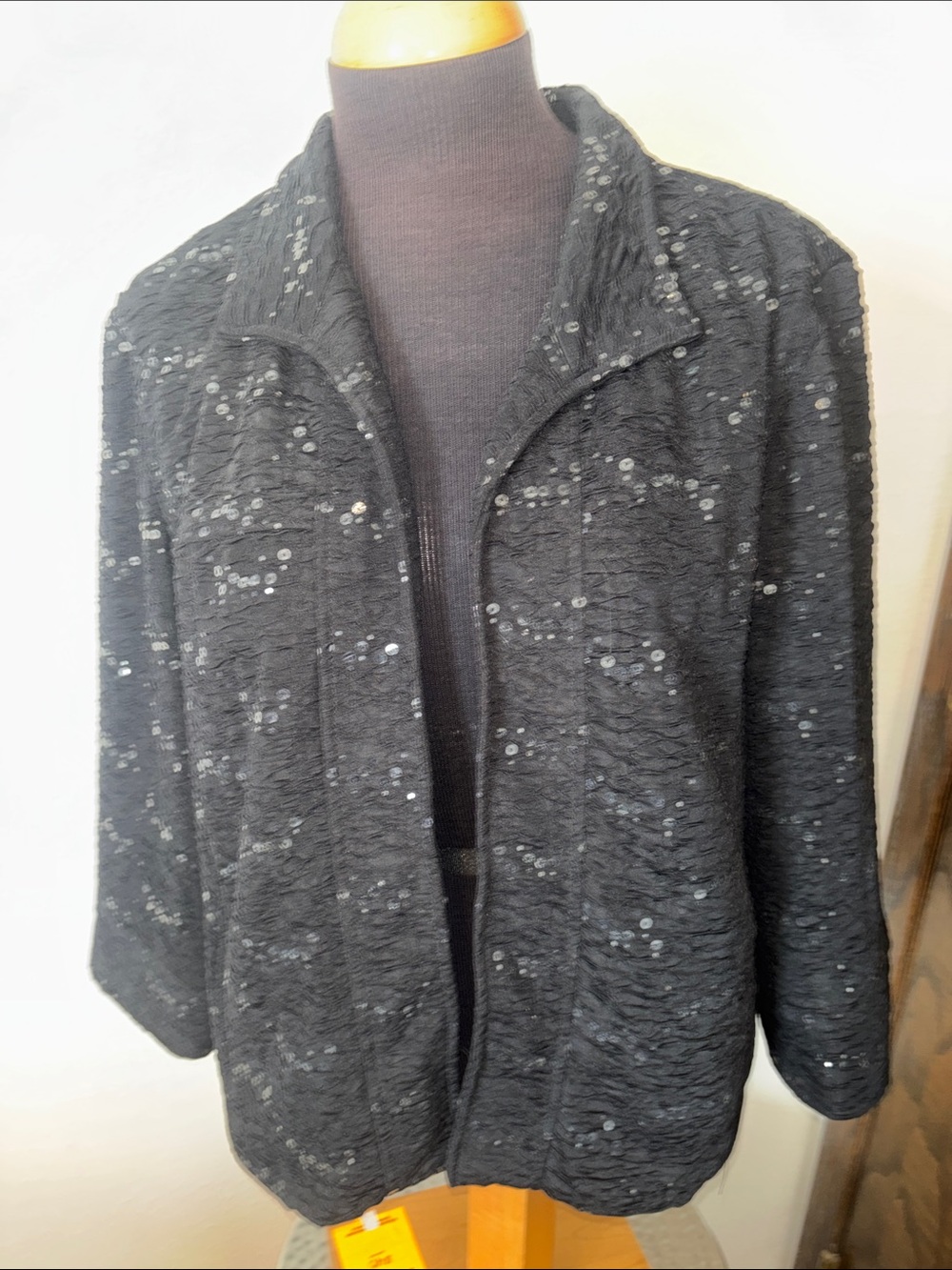 Dressbarn Black Sequin Open-Front Blazer size XL